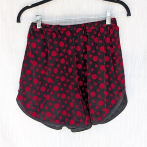 ANOUKI Red Velvet Hearts Sheer Silk Black Mini Shorts, size 6